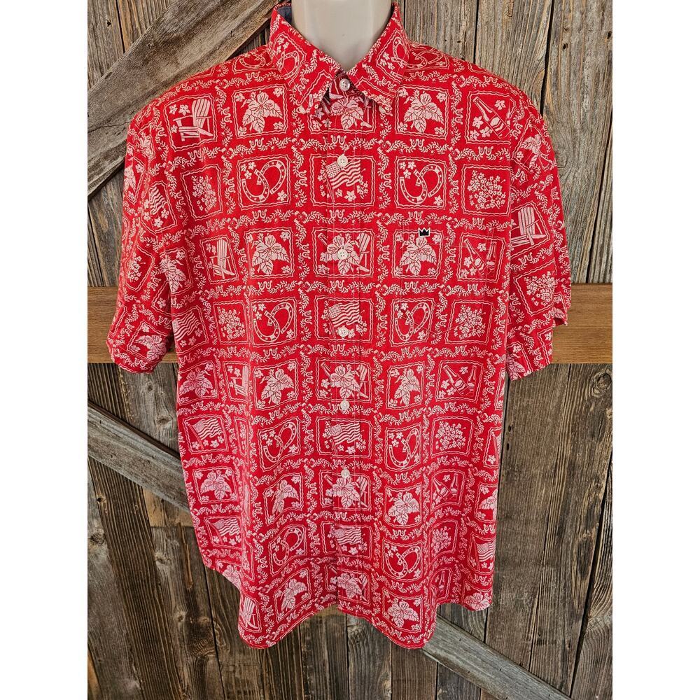 Crown & ivy regular fit patriotic red white button up fth of July XL stretch EUC